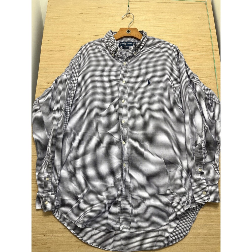 Ralph Lauren Shirt Mens 16.5 34/35 Blue White Check Yarmouth Button Down Classic